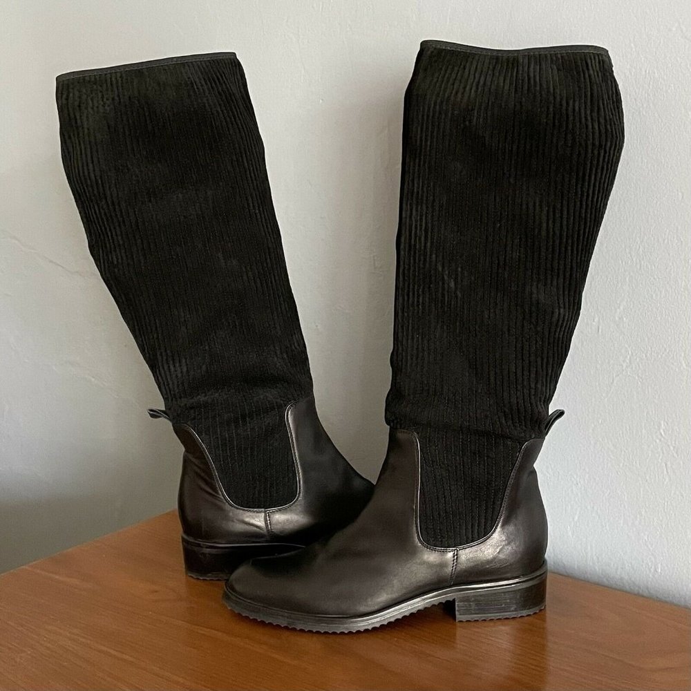 Vtg 90’s Stephane de Raucourt Black Leather & Fabric Tall Boots Size 6.5/7